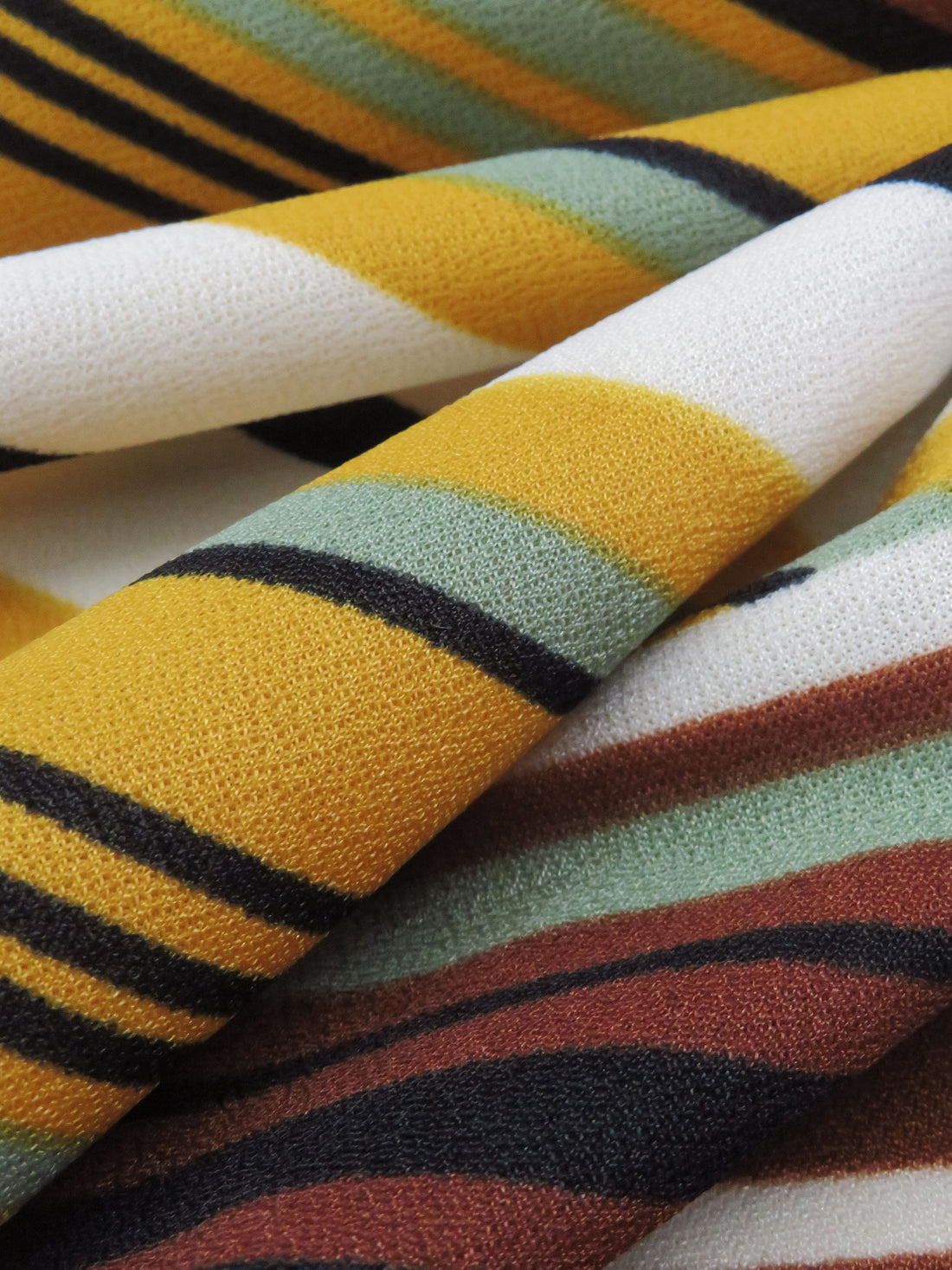 Chocolate/Dark Marigold/Sage/Multi Polyester/Lycra Large Overlapping Stripe Double Border Print Crepe Double Knit 58W