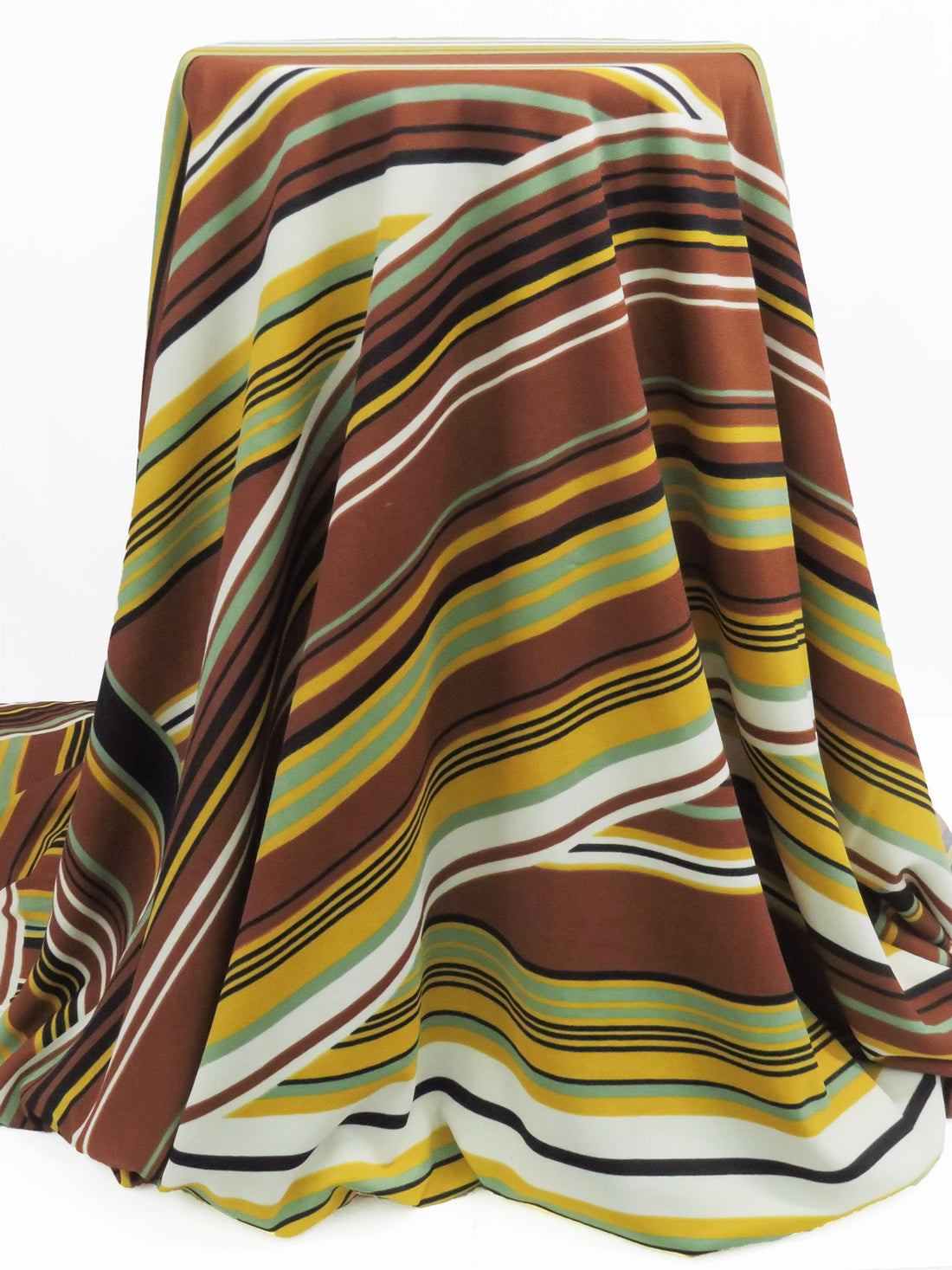 Chocolate/Dark Marigold/Sage/Multi Polyester/Lycra Large Overlapping Stripe Double Border Print Crepe Double Knit 58W