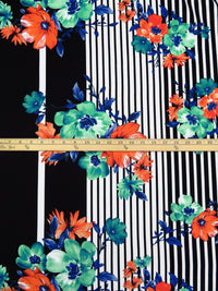 Black/Seafoam/Dark Cerulean/Multi Polyester/Lycra Double Border Floral On Stripe Print Scuba Knit 56W