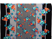 Black/Seafoam/Dark Cerulean/Multi Polyester/Lycra Double Border Floral On Stripe Print Scuba Knit 56W