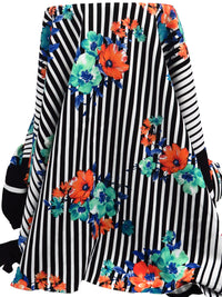 Black/Seafoam/Dark Cerulean/Multi Polyester/Lycra Double Border Floral On Stripe Print Scuba Knit 56W