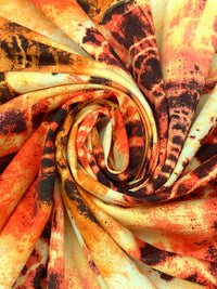 Tangerine/Soft Yellow/Black Polyester/Rayon/Lycra Abstract Bursts Print French Terry Knit 56W