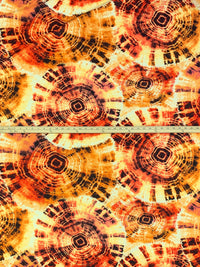 Tangerine/Soft Yellow/Black Polyester/Rayon/Lycra Abstract Bursts Print French Terry Knit 56W