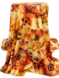 Tangerine/Soft Yellow/Black Polyester/Rayon/Lycra Abstract Bursts Print French Terry Knit 56W