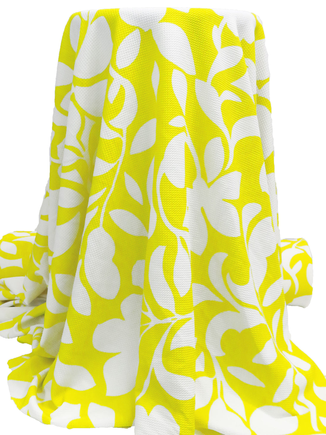 Lemon/White Polyester/Lycra Folk Floral Print Liverpool Double Knit 56W