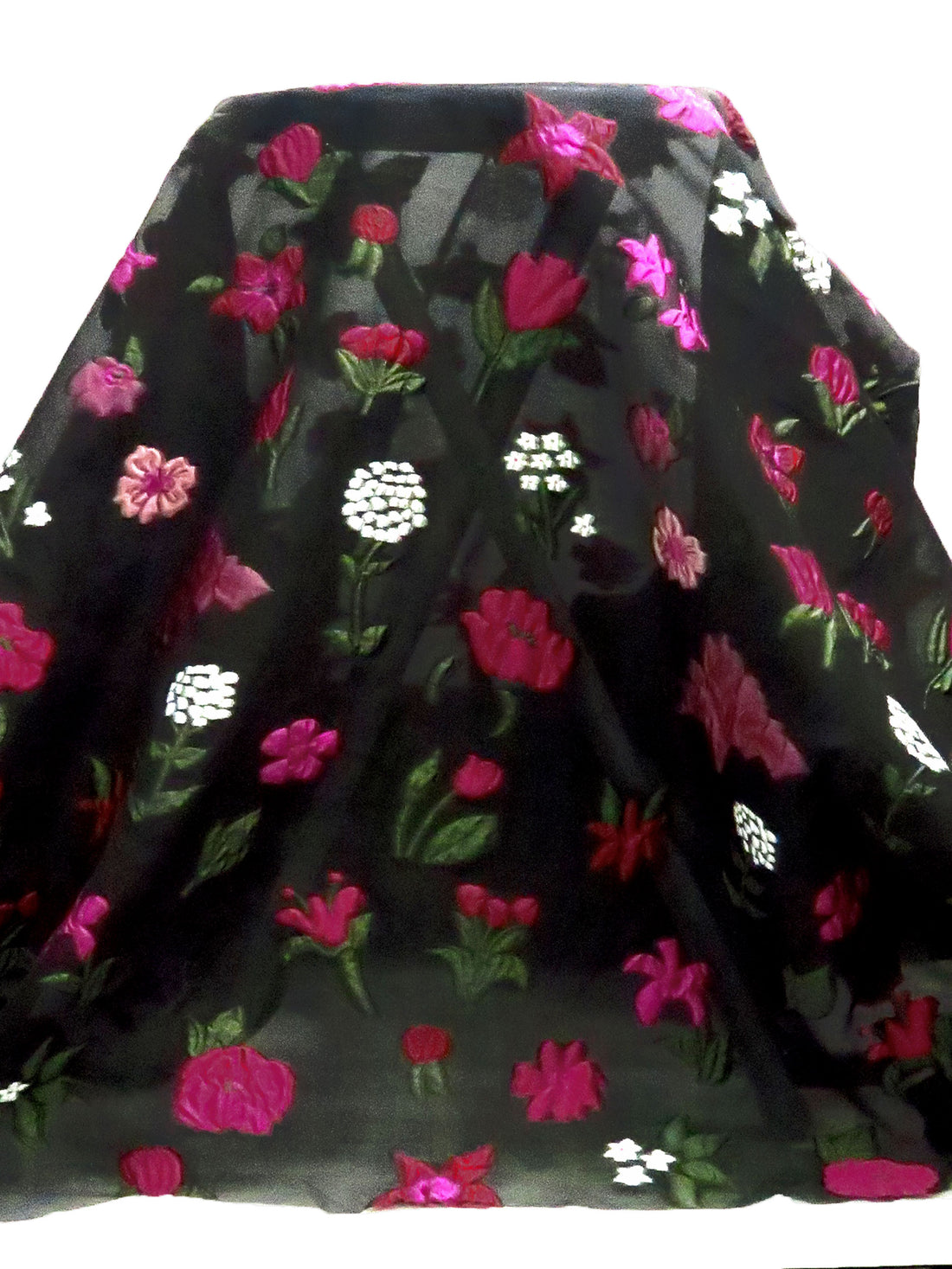 Black/Dark Maroon/Tree Peony/Multi 100% Polyester Florals Burnout Jacquard Organza - NY Designer - 56W