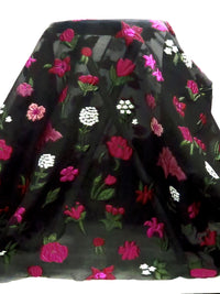 Black/Dark Maroon/Tree Peony/Multi 100% Polyester Florals Burnout Jacquard Organza - NY Designer - 56W