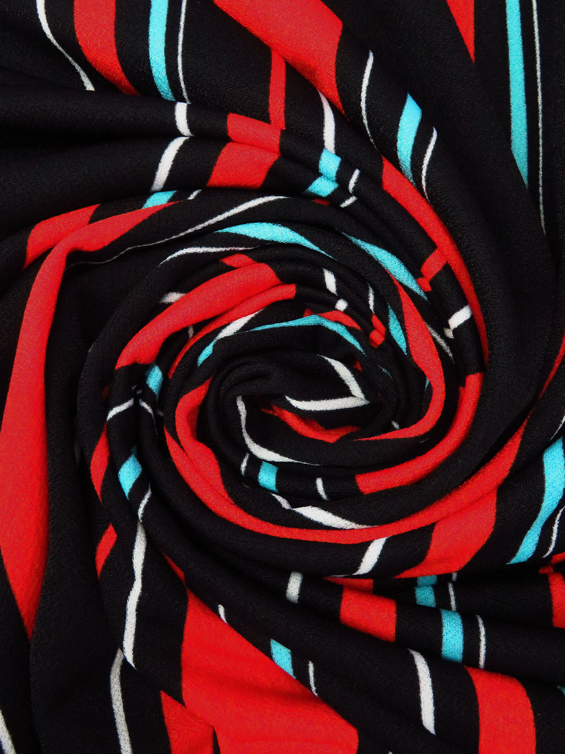 Black/Maximum red/White/Aqua Polyester/Lycra Vertical Stripe Print Crepe Double Knit 56W