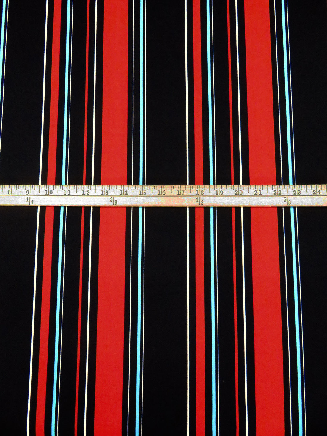 Black/Maximum red/White/Aqua Polyester/Lycra Vertical Stripe Print Crepe Double Knit 56W
