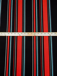 Black/Maximum red/White/Aqua Polyester/Lycra Vertical Stripe Print Crepe Double Knit 56W