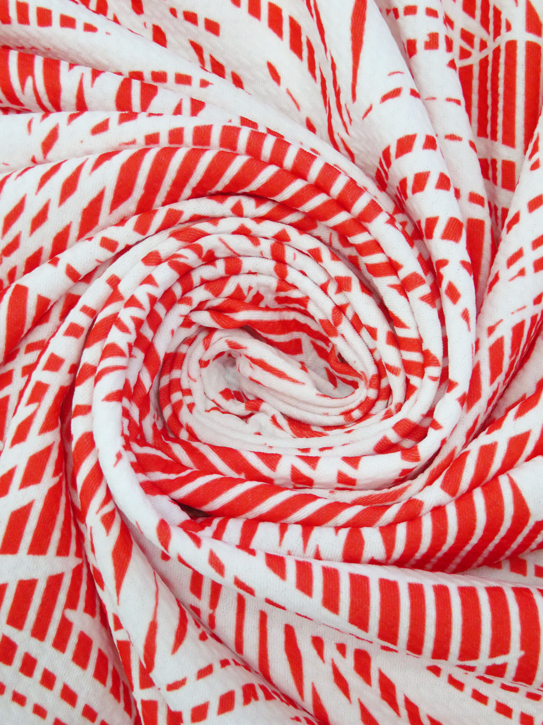 Cinnabar/White Polyester/Lycra Palm Leaf On Vertical Stripe Print Liverpool Knit 56W