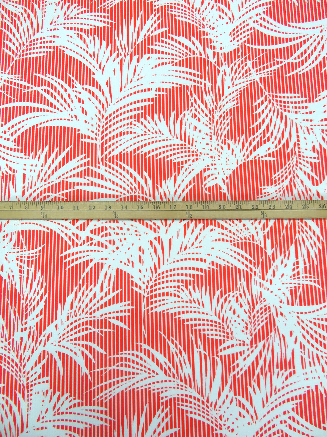 Cinnabar/White Polyester/Lycra Palm Leaf On Vertical Stripe Print Liverpool Knit 56W
