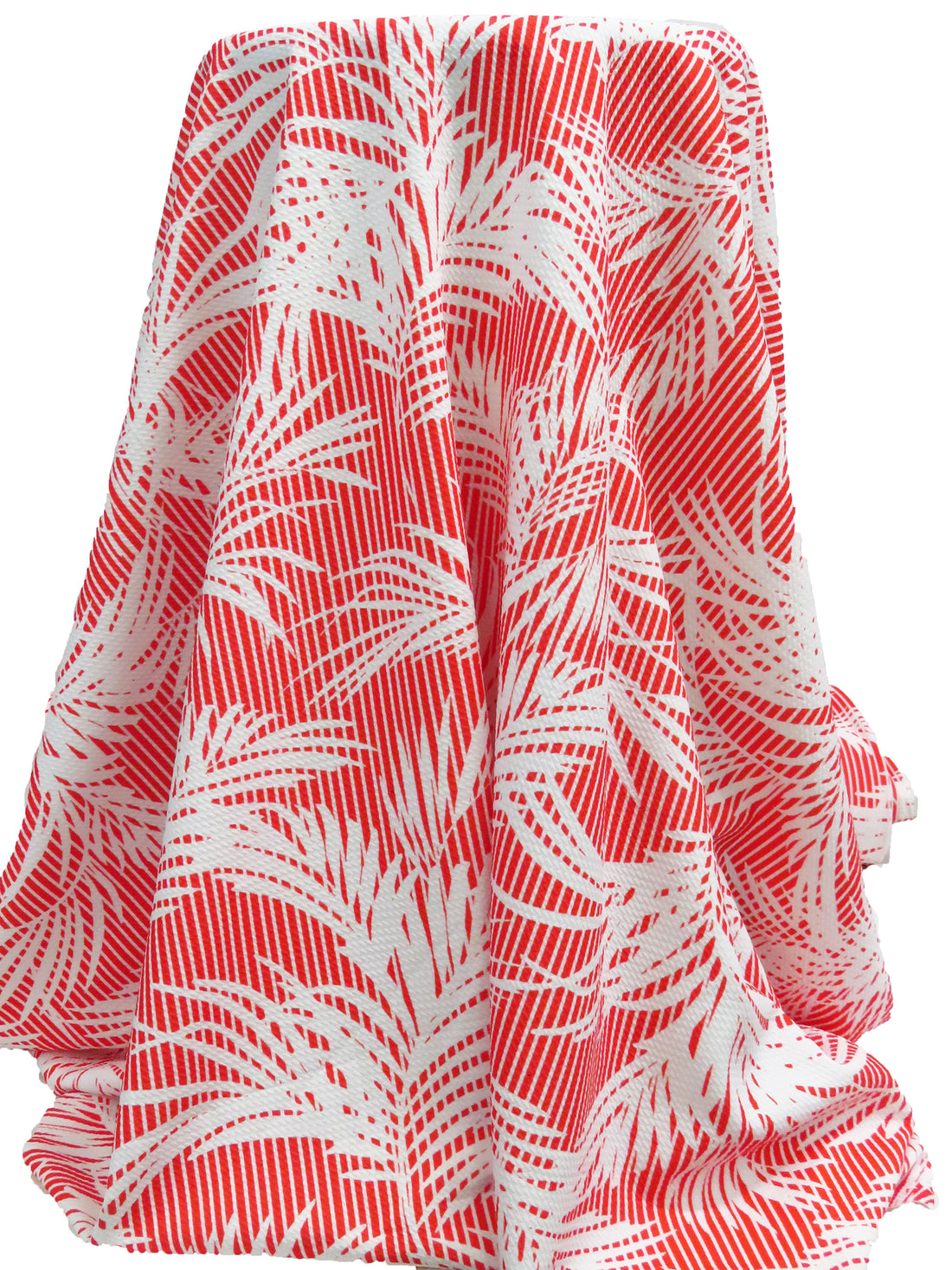 Cinnabar/White Polyester/Lycra Palm Leaf On Vertical Stripe Print Liverpool Knit 56W