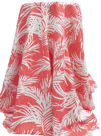 Cinnabar/White Polyester/Lycra Palm Leaf On Vertical Stripe Print Liverpool Knit 56W