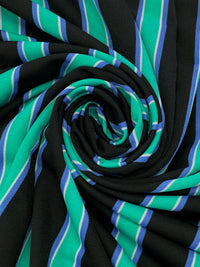 Sea Green/Black/True Blue/White Polyester/Lycra Vertical Stripe Print Crepe Double Knit 58W