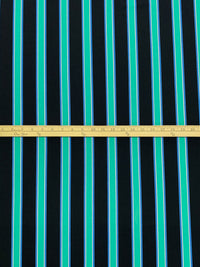 Sea Green/Black/True Blue/White Polyester/Lycra Vertical Stripe Print Crepe Double Knit 58W