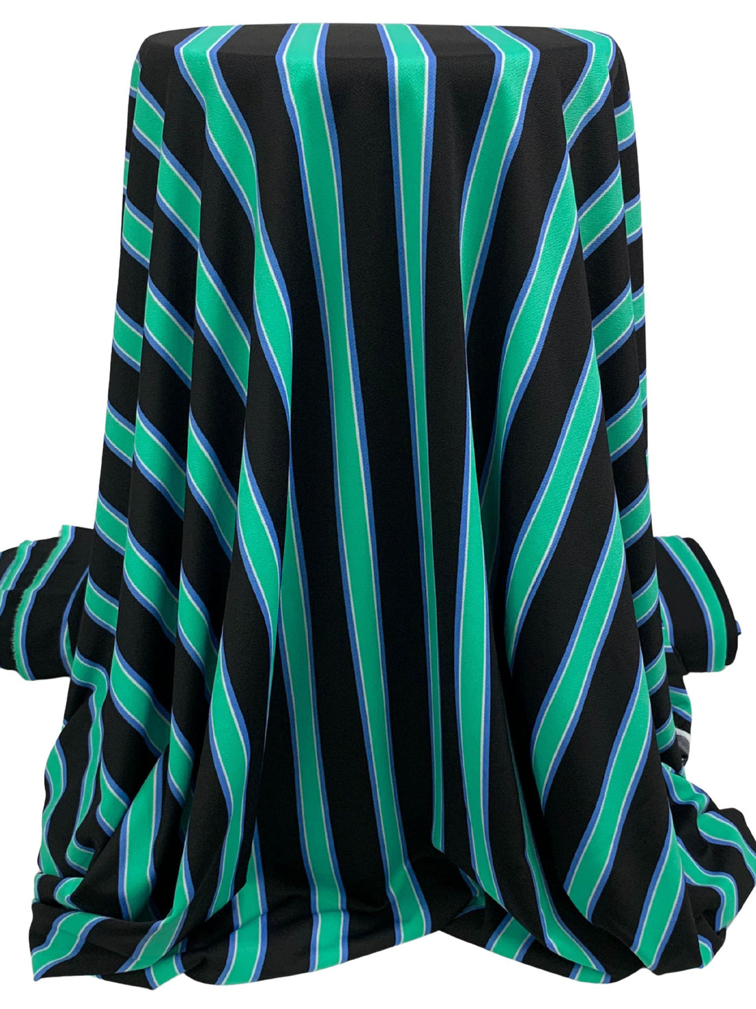 Sea Green/Black/True Blue/White Polyester/Lycra Vertical Stripe Print Crepe Double Knit 58W