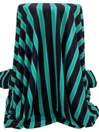 Sea Green/Black/True Blue/White Polyester/Lycra Vertical Stripe Print Crepe Double Knit 58W