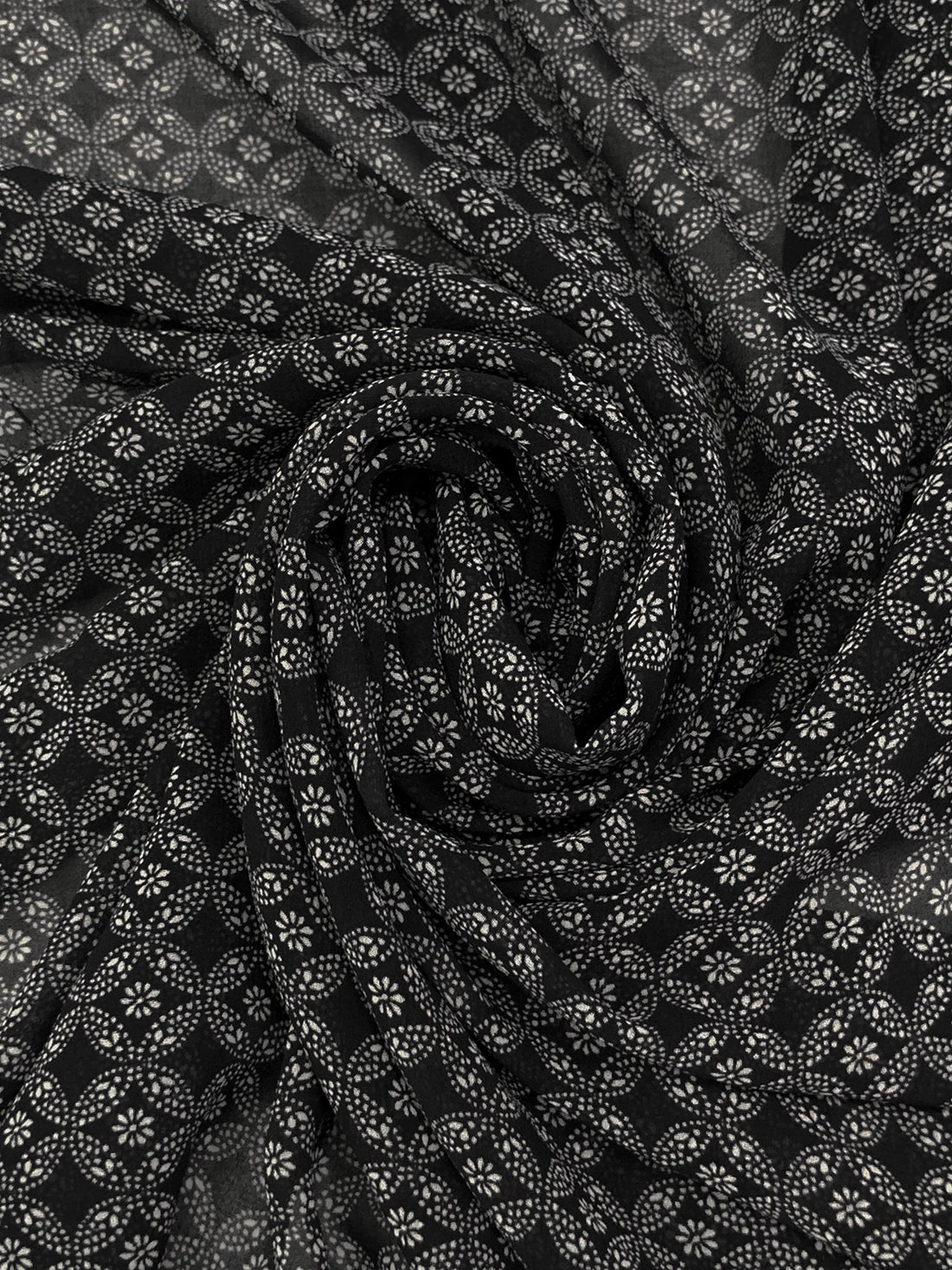 Black/White 100% Polyester Small Floral Medallion Print Georgette 56W