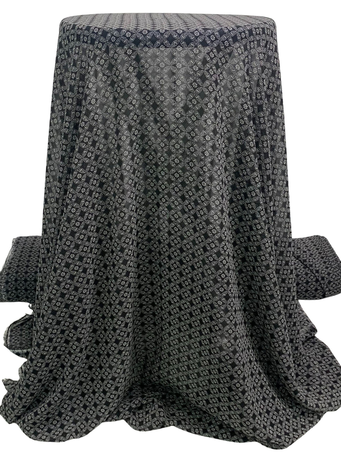 Black/White 100% Polyester Small Floral Medallion Print Georgette 56W