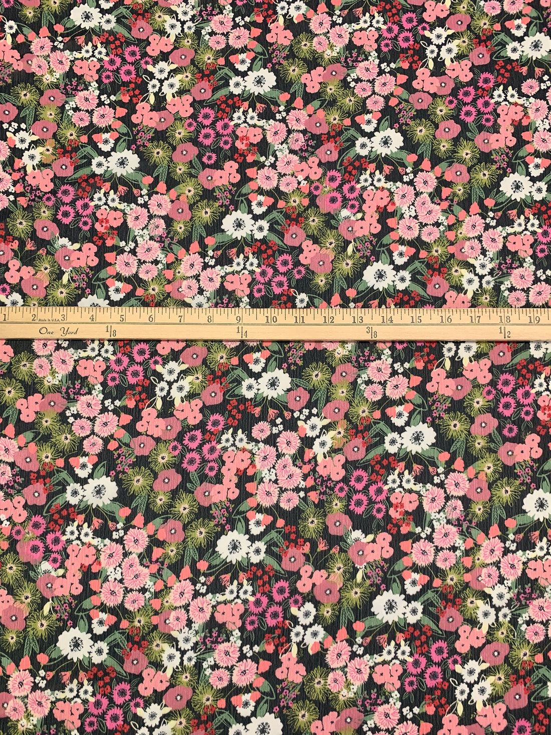 Salmon Rose/Off-White/Black/Multi 100% Polyester Floral Print Crinkle Chiffon 56W