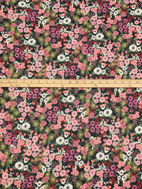 Salmon Rose/Off-White/Black/Multi 100% Polyester Floral Print Crinkle Chiffon 56W