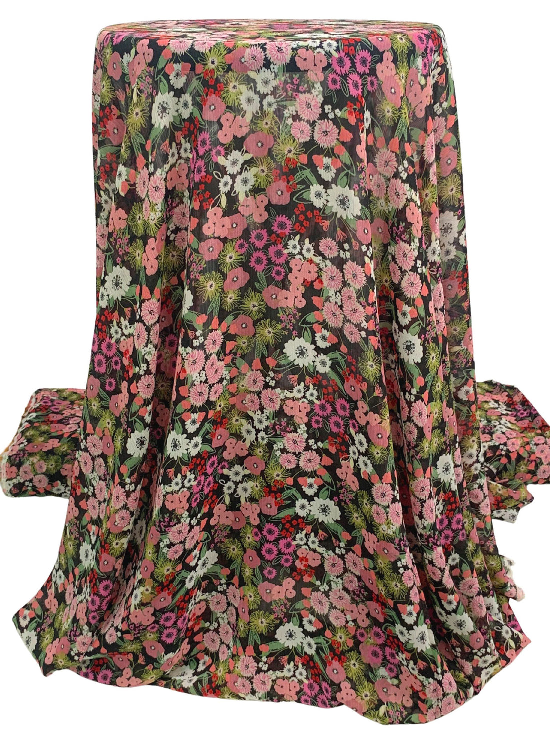 Salmon Rose/Off-White/Black/Multi 100% Polyester Floral Print Crinkle Chiffon 56W