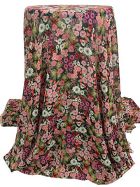 Salmon Rose/Off-White/Black/Multi 100% Polyester Floral Print Crinkle Chiffon 56W