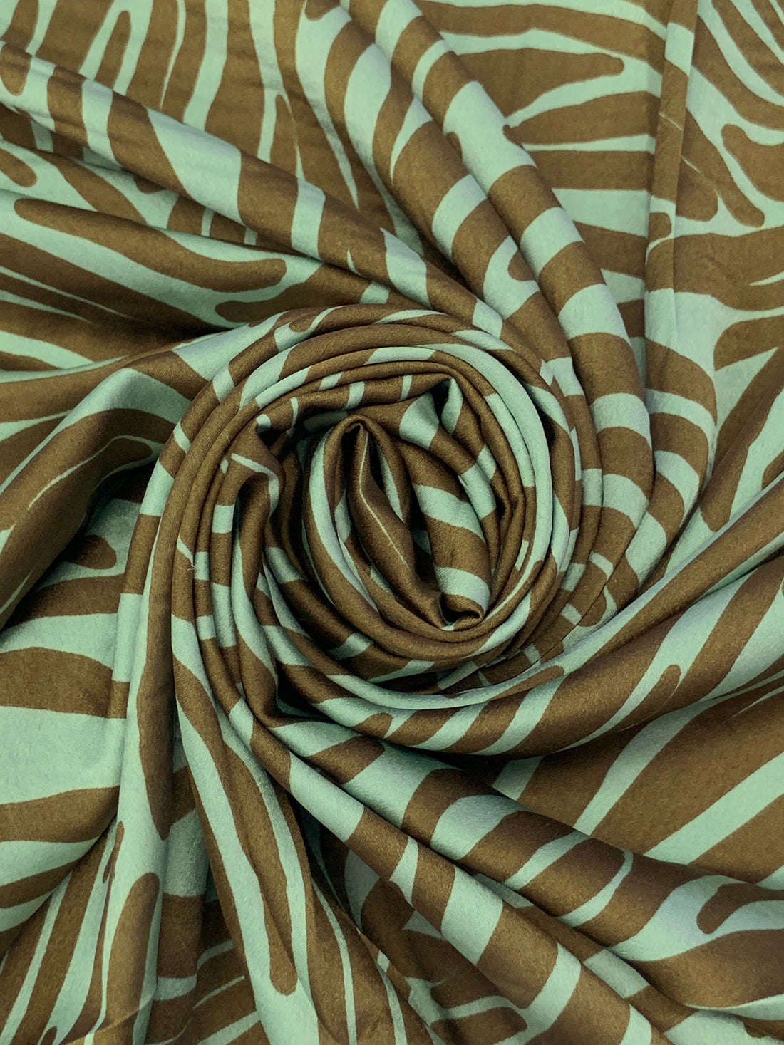 Light Sea Green/Coffee Brown 100% Polyester Abstract Print Charmeuse 56W