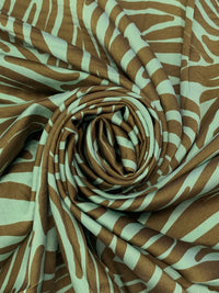 Light Sea Green/Coffee Brown 100% Polyester Abstract Print Charmeuse 56W