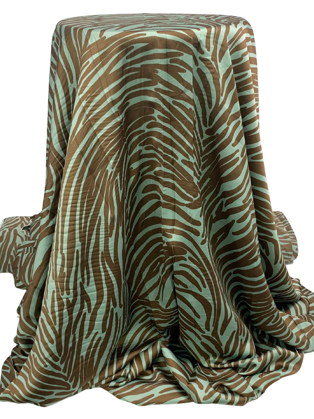 Light Sea Green/Coffee Brown 100% Polyester Abstract Print Charmeuse 56W