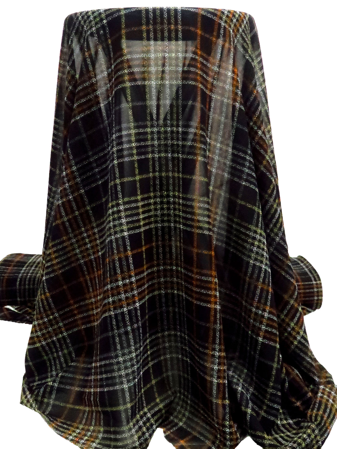 Black/Pumpkin/White/Flax 100% Polyester Plaid Print Georgette 56W