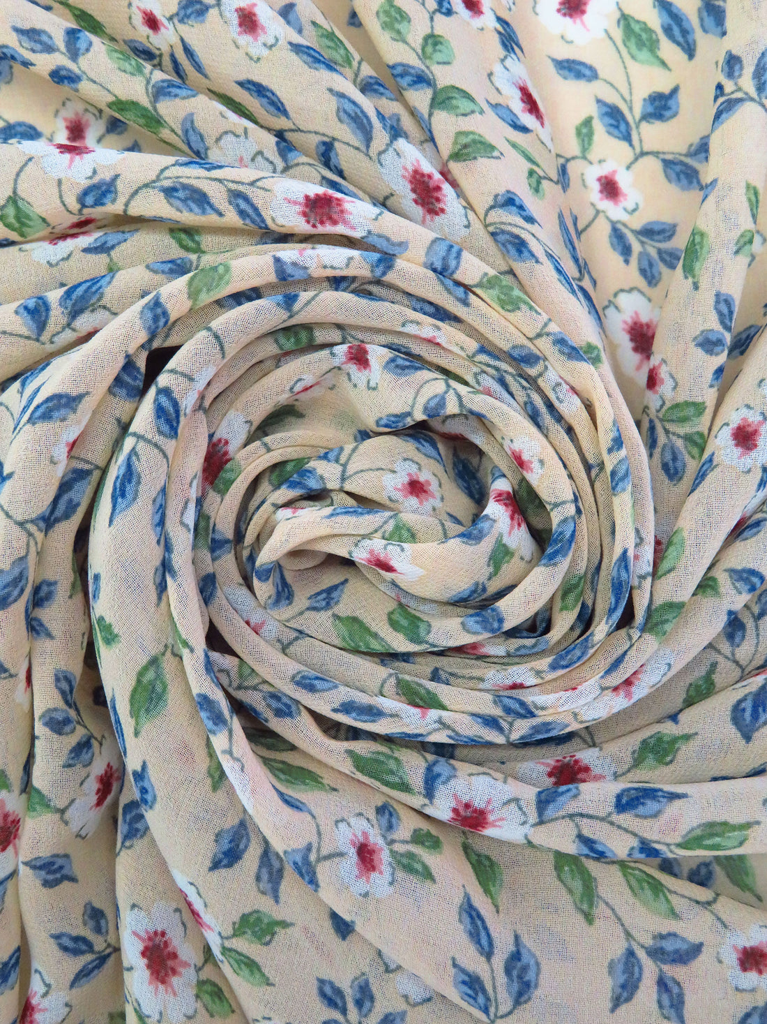 Wheat/White/Queen Blue/Multi 100% Polyester Floral Vine Print Georgette 56W
