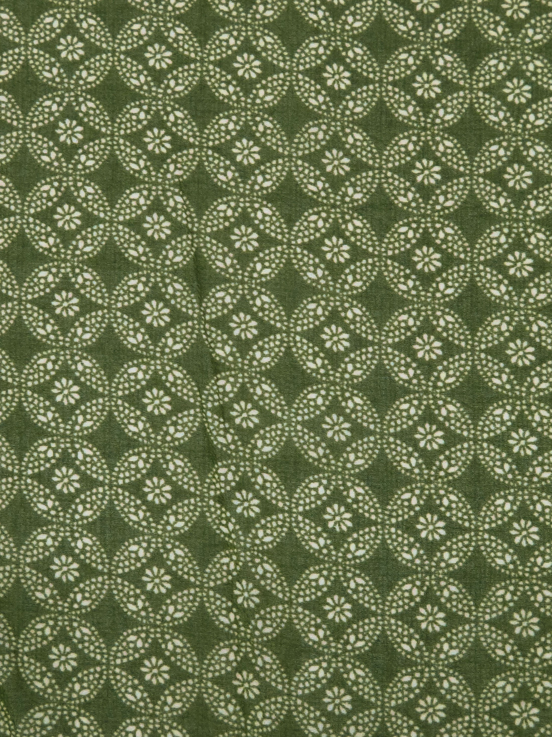 Army Green/Cream Polyester/Lycra Small Floral Medallion Print Stretch Georgette 56W