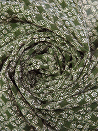 Army Green/Cream Polyester/Lycra Small Floral Medallion Print Stretch Georgette 56W