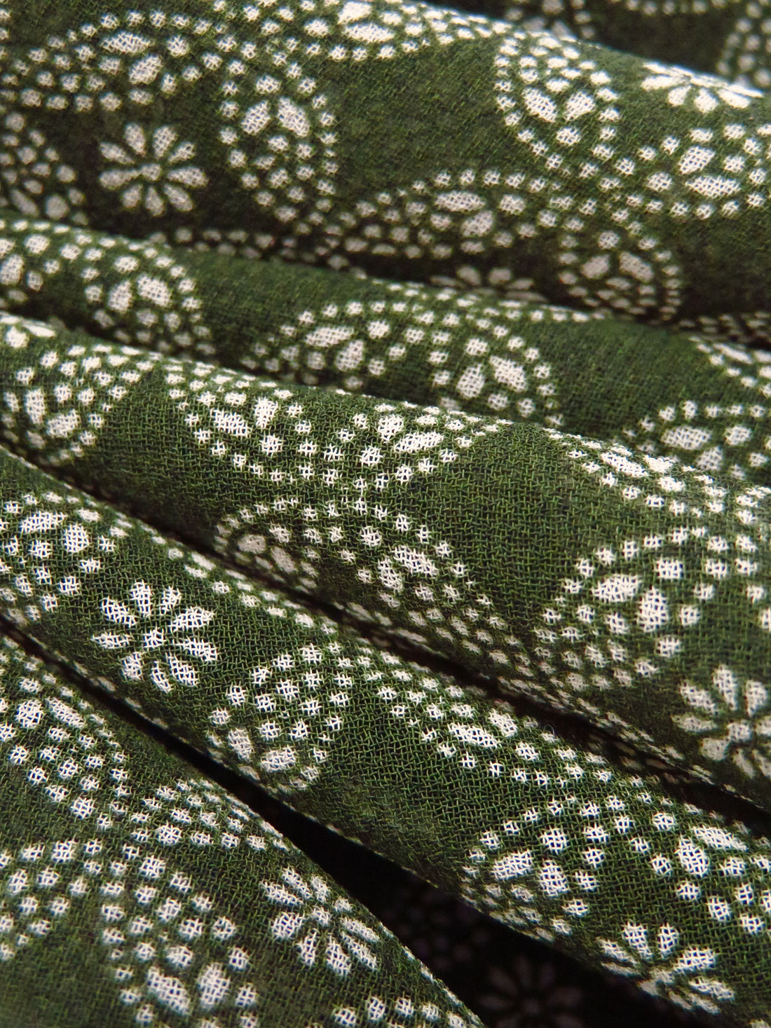 Army Green/Cream Polyester/Lycra Small Floral Medallion Print Stretch Georgette 56W