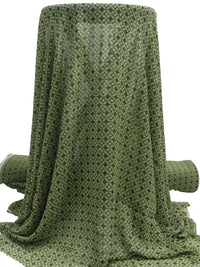 Army Green/Cream Polyester/Lycra Small Floral Medallion Print Stretch Georgette 56W