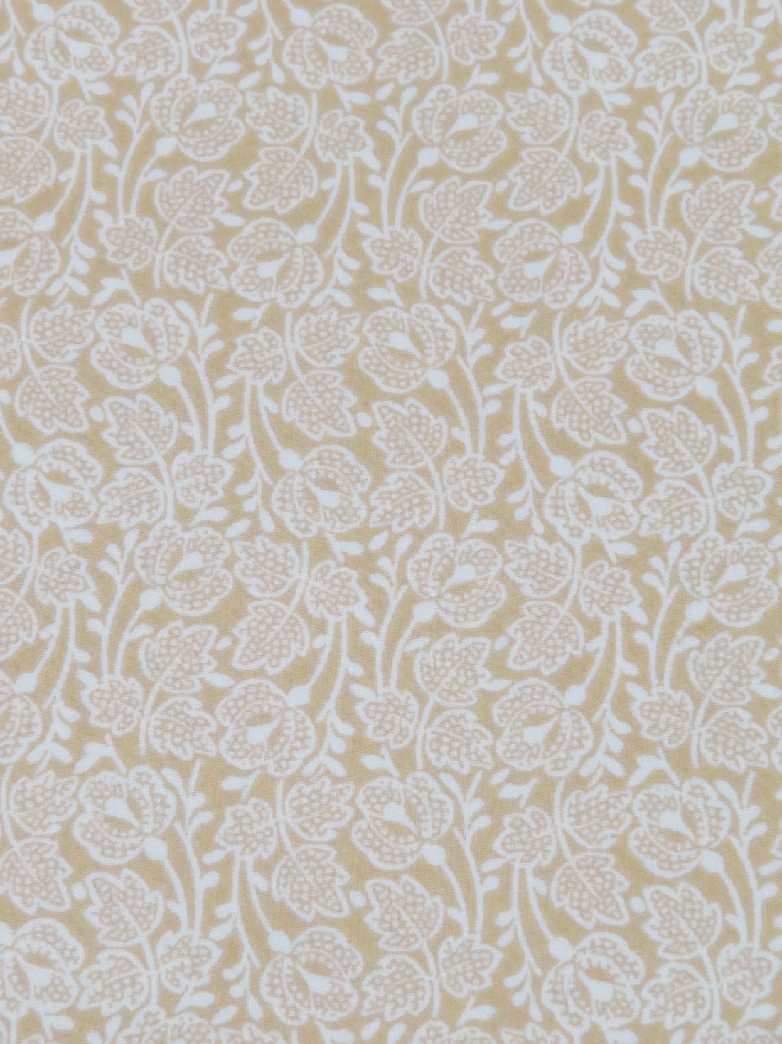 Light Burlywood/White Polyester/Lycra Stylized Floral Print Blouse Weight Woven 58W