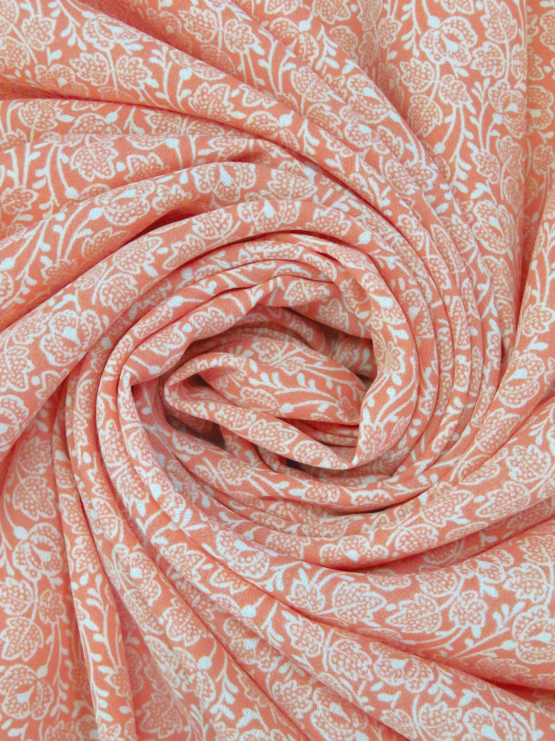 Salmon/White 100% Polyester Stylized Floral Print Crepe Blouse Weight Woven 56W