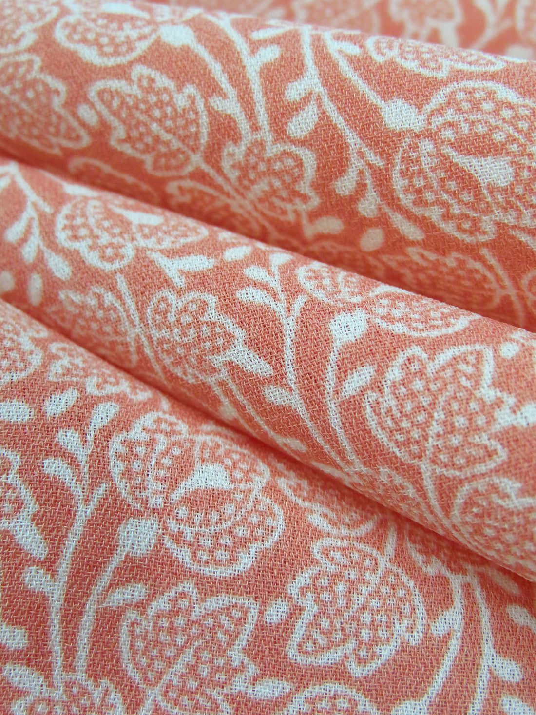 Salmon/White 100% Polyester Stylized Floral Print Crepe Blouse Weight Woven 56W