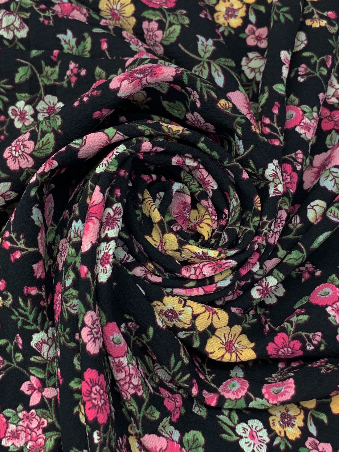 Light Pink/Dandelion/Black/Multi 100% Polyester Floral Print Bubble Crepe 56W