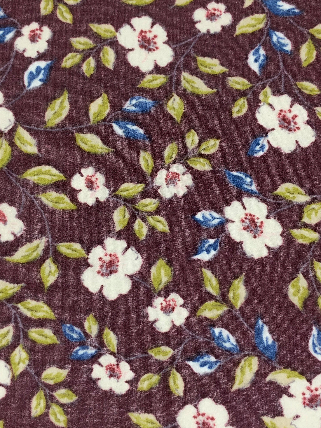 Antique Burgundy/Dark Cerulean/Brass/White 100% Polyester Floral Print Crepe Chiffon 56W