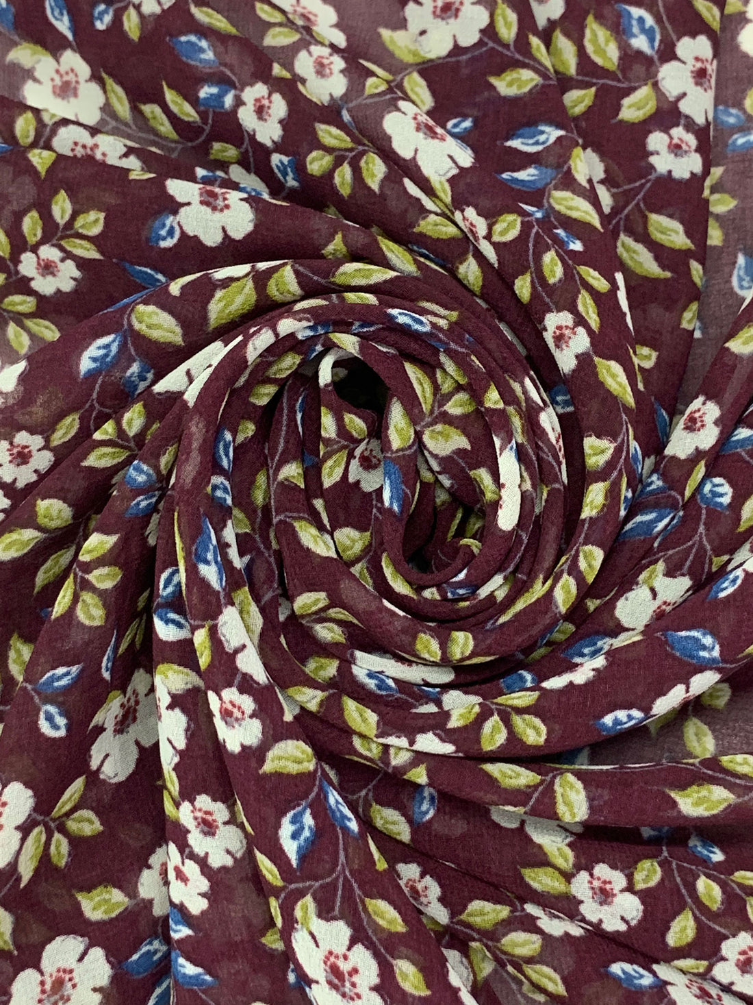 Antique Burgundy/Dark Cerulean/Brass/White 100% Polyester Floral Print Crepe Chiffon 56W