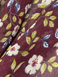 Antique Burgundy/Dark Cerulean/Brass/White 100% Polyester Floral Print Crepe Chiffon 56W