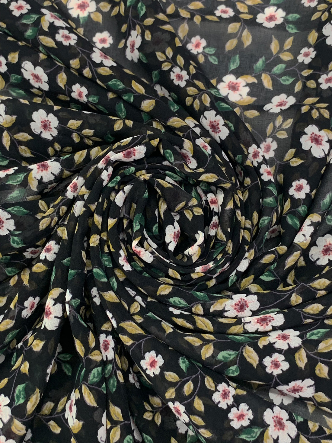 Black/Brass/Dark Hunter Green/White 100% Polyester Floral Print Crepe Chiffon 56W
