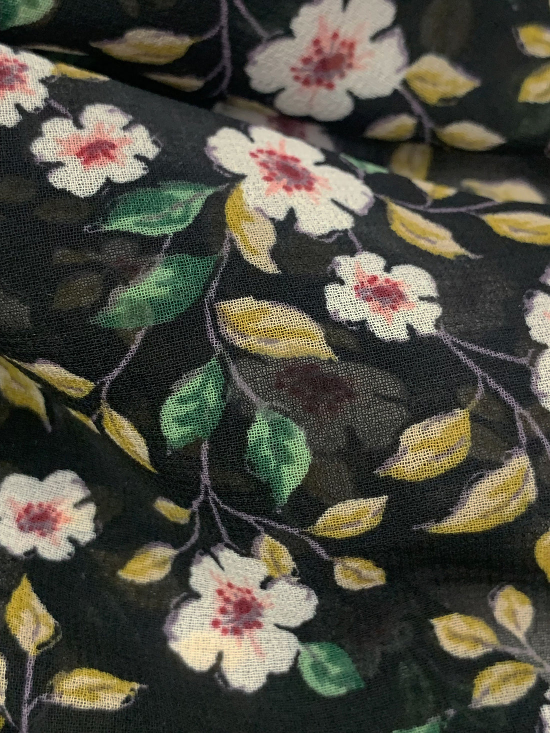 Black/Brass/Dark Hunter Green/White 100% Polyester Floral Print Crepe Chiffon 56W