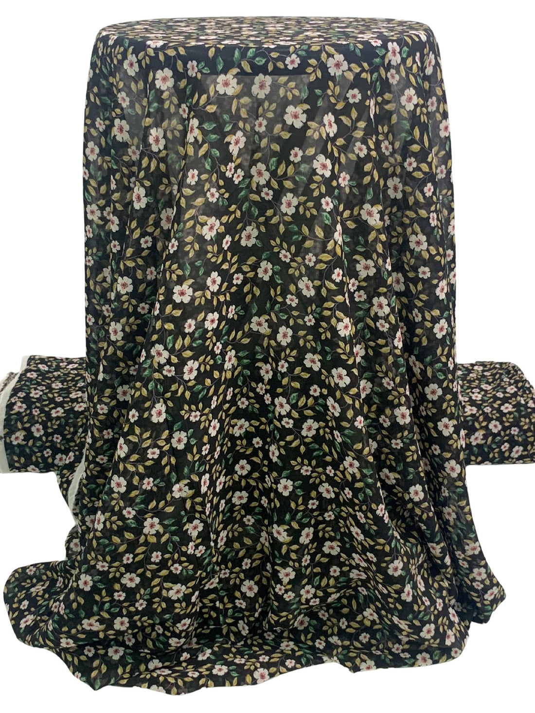 Black/Brass/Dark Hunter Green/White 100% Polyester Floral Print Crepe Chiffon 56W