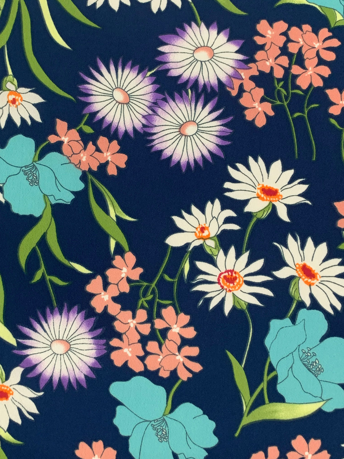 Prussian Blue/Light Sea Green/Dark Lavender/Multi 100% Polyester Floral Print Bubble Crepe 58W