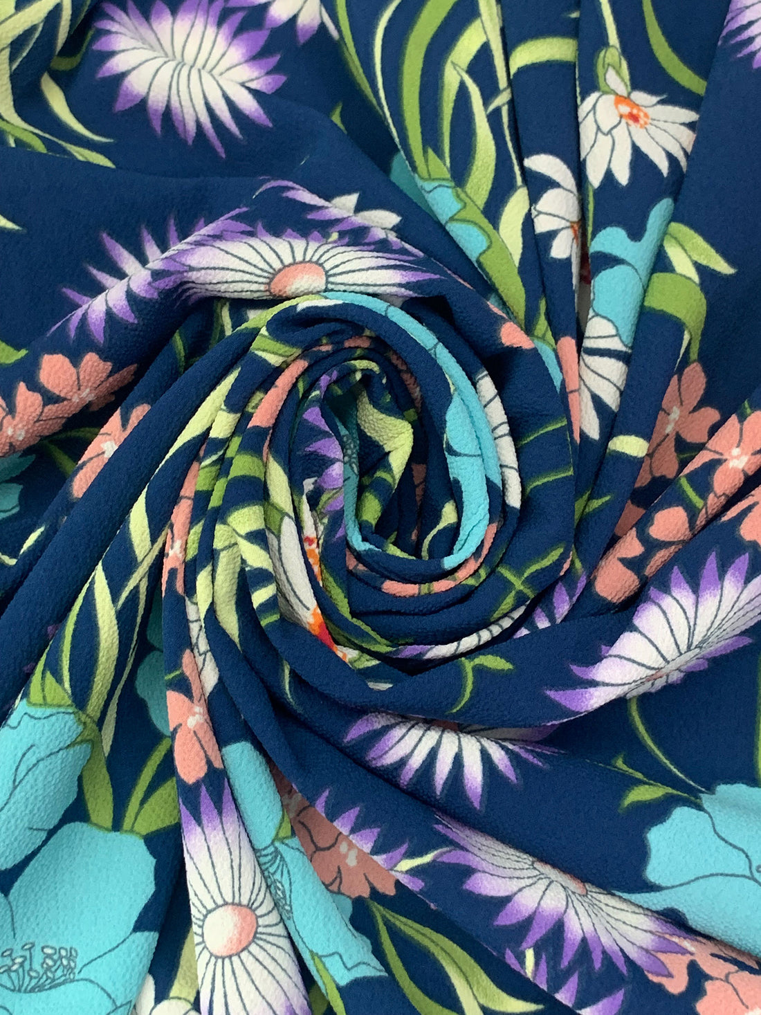 Prussian Blue/Light Sea Green/Dark Lavender/Multi 100% Polyester Floral Print Bubble Crepe 58W