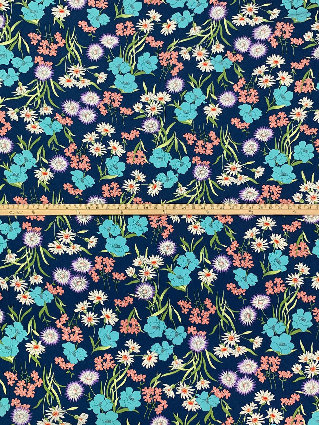 Prussian Blue/Light Sea Green/Dark Lavender/Multi 100% Polyester Floral Print Bubble Crepe 58W